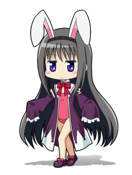 Rule 34 | 1girl, :<, akemi homura, animal ears, bad id, bad pixiv id, bare legs, black hair, blush stickers, cosplay, fake animal ears, female focus, hairband, ingrid sorveig sorgrims, ingrid sorveig sorgrims (cosplay), jitome, legs, long hair, long sleeves, lotte no omocha!, mahou shoujo madoka magica, mahou shoujo madoka magica (anime), playboy bunny, purple eyes, rabbit ears, revision, ribbon, saitou chiwa, shishamo (scholacco), sleeves past wrists, solo, voice actor connection