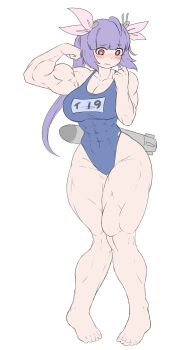 hair_ribbon i-19_(kancolle) kantai_collection muscular muscular_female one-piece red_eyes ribbon sheepapp swimsuit twintails