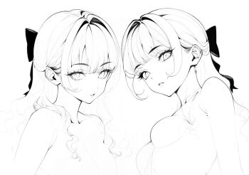 1girl armpit_crease breasts commentary english_commentary greyscale highres long_hair looking_at_viewer mole mole_under_eye monochrome multiple_views original parted_lips siiar_(lvlcmxcix) simple_background sketch small_breasts unfinished upper_body white_background wispy_bangs