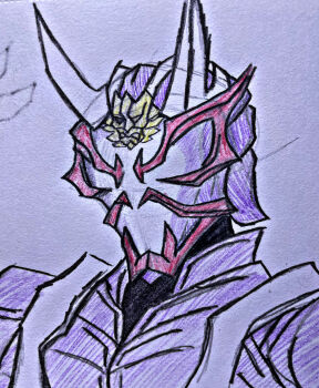 1boy absurdres camronode5 demon highres kamen_rider kamen_rider_hibiki kamen_rider_hibiki_(series) oni solo tokusatsu traditional_media twitter_username white_background