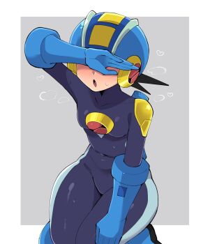 1boy blush bodysuit highres kokemega male_focus mega_man_(classic) mega_man_battle_network megaman.exe skin_tight thick_thighs thighs