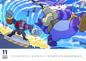 absurdres animal_ears belt big_the_cat blue_sky cat_ears cat_tail e-123_omega egg_pawn fishing_rod full_body furry furry_male gloves hayane_tomoko highres holding holding_fishing_rod hook male_focus mechanical_arms mechanical_legs missile official_art omega_symbol open_mouth outdoors sandals sky sonic_(series) sonic_channel sonic_heroes tail