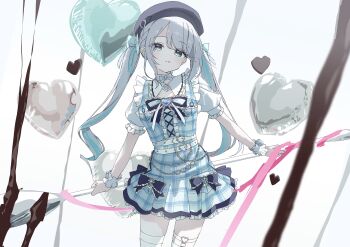 Rule 34 | 1girl, absurdres, aqua hair, balletcore, balloon, belt, beret, black hat, blue eyes, blue gemstone, blue hair, bow, buckle, choker, colored inner hair, cowboy shot, dress, escalator, french girly, frilled choker, frilled wrist cuffs, frills, gem, grey hair, hair bow, hashtag-only commentary, hat, heart, heart-shaped buckle, heart-shaped gem, heart balloon, highres, kaga sumire, kaga sumire (7th costume), lace-trimmed bow, lace trim, legwear garter, licking lips, long hair, looking at viewer, mole, mole under eye, multicolored hair, multiple belts, oninome tsuki, overalls, plaid clothes, plaid dress, plaid overalls, puffy sleeves, reclining, revision, short sleeves, single legwear garter, solo, streaked hair, tongue, tongue out, twintails, virtual youtuber, vspo!, white belt, wrist bow, wrist cuffs