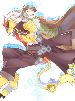 Rule 34 | bancholeomon, brown hair, cape, daimon suguru, digimon, digimon (creature), smile, tail