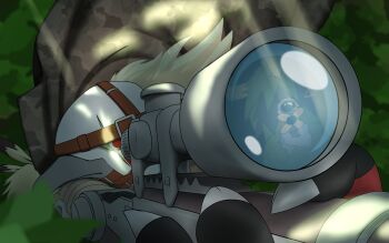 beak belt claws digimon ghilliedhumon gun highres red_eyes rifle sniper sniper_rifle scope vulturemon weapon