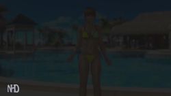1girl 3d animated ass bikini breasts brown_eyes cleavage dead_or_alive dead_or_alive_xtreme_3_fortune female_focus kasumi_(doa) looking_at_viewer video navel orange_hair ponytail poolside sound star_(symbol) star_print swimsuit tagme tan tecmo yellow_bikini