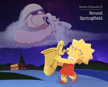 20th_century_fox bleeding_gums_murphy blonde_hair chawako_(spchawanmushi) cloud colored_skin dress instrument lisa_simpson night radio_antenna red_dress saxophone shoes spiked_hair sunglasses the_simpsons yellow_skin