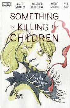 1girl 2025 black_neckerchief blonde_hair character_request copyright_logo copyright_name copyright_request cover_sketch earrings highres jewelry logo marvel multiple_piercings neckerchief peach_momoko ponytail portrait sketch solo spider-man_(series) symbiote venom_(marvel) yellow_eyes