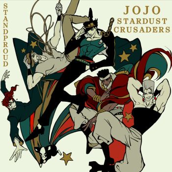 5boys bantu_knots black_boots black_hair black_hat black_tank_top boots boston_terrier clamchowder55 coat dark-skinned_male dark_skin dog earrings flattop floating gakuran grey_hair grin group_picture hand_in_pocket hand_on_headwear hat highres iggy_(jojo) jean_pierre_polnareff jewelry jojo_no_kimyou_na_bouken joseph_joestar joseph_joestar_(old) kakyoin_noriaki kuujou_joutarou mohammed_avdol multiple_boys muscular muscular_male red_coat school_uniform short_sleeves smile star_(symbol) stardust_crusaders tall_hair tank_top wristband