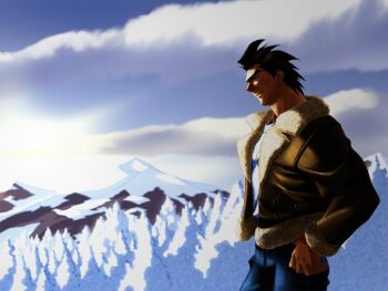 Rule 34 | 1boy, bara, capcom, cloud, dawn, forest, justice gakuen, kazama daigo, male focus, masanori, mountain, nature, outdoors, shiritsu justice gakuen, sky, snow, solo, sunrise, tree