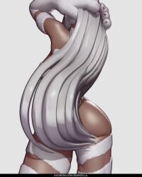 1girl 3d :d animal_ears animated arms_behind_head ass ass_focus bare_shoulders body_fur boku_no_hero_academia breast_focus breasts cat_paws cleavage cosplay curvy dark-skinned_female dark_skin darkstalkers fangs felicia_(darkstalkers) felicia_(darkstalkers)_(cosplay) functionally_nude glowing glowing_eyes highres large_breasts long_hair mirko multiple_views no_bra no_panties open_mouth presenting rabbit_ears rabbit_girl rabbit_tail rushzilla smile standing tagme thick_thighs thighs turnaround very_long_hair video white_fur white_hair wide_hips
