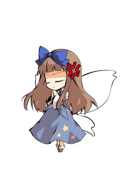 1girl anger_vein blue_ribbon blue_skirt blue_vest blunt_bangs brown_hair brown_shoes chibi chibi_only closed_eyes commentary_request commission dairi full_body hair_ribbon large_variant_set long_hair neck_ribbon own_hands_together ribbon shoes skeb_commission skirt skirt_set socks solo star_sapphire tachi-e touhou transparent_background variant_set very_long_hair vest white_socks wide_sleeves