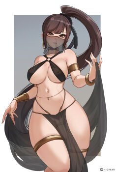 1futa alternate_costume armlet artist_name bare_shoulders belly_chain black_hair border bracelet bracer breasts brown_eyes brown_hair cock_ring commentary covered_erect_nipples dancer earrings eve_(stellar_blade) feet_out_of_frame flaccid foreskin futanari grey_background hand_up high_ponytail highres hioyami hoop_earrings jewelry large_breasts long_hair looking_at_viewer medium_penis mouth_veil navel navel_piercing o-ring outside_border parted_lips patreon_logo patreon_username pelvic_curtain penis phimosis piercing ponytail revealing_clothes see-through_clothes sex_toy simple_background skindentation smile solo standing stellar_blade thigh_strap thighlet veil very_long_hair white_border