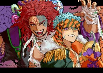 2boys 91007 animal_ears facial_hair fire_emblem fire_emblem:_radiant_dawn fire_emblem_heroes halloween halloween_costume lion_boy lion_ears looking_at_viewer male_focus multiple_boys nintendo official_alternate_costume ranulf_(considerate_gaze)_(fire_emblem) ranulf_(fire_emblem) red_hair skrimir_(echoing_howl)_(fire_emblem) skrimir_(fire_emblem)