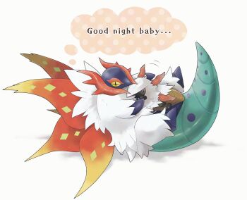 animal_focus bug closed_eyes closed_mouth cross-shaped_pupils full_body gen_5_pokemon highres horns insect larvesta mofu_(pk3566) moth multiple_wings nintendo no_humans pokemon pokemon_(creature) pokemon_focus simple_background sleeping slither_wing symbol-shaped_pupils white_background white_fur wings yellow_eyes