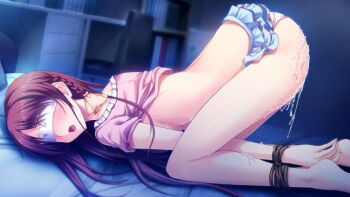 1girl aftersex ass bdsm blindfold blush bondage bound breasts cum cumdrip female_focus game_cg guilty large_breasts long_hair nipples rape red_hair solo toriko_no_kusari yunoki_mio