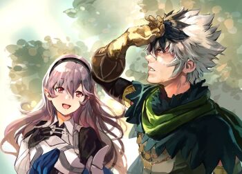 Rule 34 | 1boy, 1girl, black hair, black hairband, commentary request, couple, female corrin (fire emblem), fire emblem, fire emblem fates, gloves, hairband, hashiko (neleven), hetero, looking at another, multicolored hair, nintendo, open mouth, pointy ears, red eyes, shura (fire emblem), two-tone hair, white hair