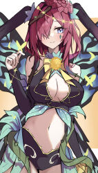 Rule 34 | 1girl, absurdres, animal ears, bare shoulders, blue eyes, breasts, bug, butterfly, butterfly on hand, cleavage, cleavage cutout, closed mouth, clothing cutout, commission, detached sleeves, facial mark, fairy, fairy wings, fake animal ears, fire emblem, fire emblem heroes, flower, hair flower, hair ornament, hair over one eye, hair vines, highres, insect, looking at viewer, medium hair, navel, nintendo, official alternate costume, pixiv commission, plant, rabbit ears, red hair, smile, thorns, touko (toko12 tooko), triandra (fire emblem), triandra (spring) (fire emblem), vines, wings