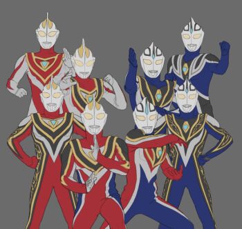 Rule 34 | 2boys, alien, armor, blue gem, blue skin, breastplate, color timer, colored skin, commentary request, compound eyes, dorsal fin, eye slugger, forehead jewel, gem, giant, giant male, multicolored skin, multiple boys, red skin, silver skin, studded armor, tokusatsu, tokusatsushima, ultra series, ultraman agul, ultraman agul (supreme version), ultraman gaia, ultraman gaia (series), ultraman gaia (supreme version), white eyes, wrinkled skin