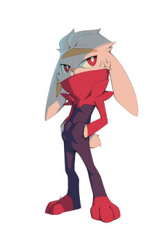 bright_pupils commentary full_body gen_8_pokemon hands_in_pockets highres nintendo no_humans pokemon pokemon_(creature) pokemon_focus raboot red_eyes salanchu simple_background solo standing white_background white_pupils