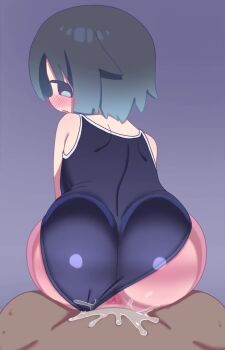 1boy 1girl animated anus aqua_eyes ass ass_focus blue_one-piece_swimsuit blush clothing_aside erection from_behind grey_hair hetero huge_ass kyojiri_loli legs loli looking_at_viewer looking_back medium_hair one-piece_swimsuit original penis pov pussy_juice reverse_cowgirl_position school_swimsuit sex straddling swimsuit swimsuit_aside tagme thighs toumei_tou vaginal video