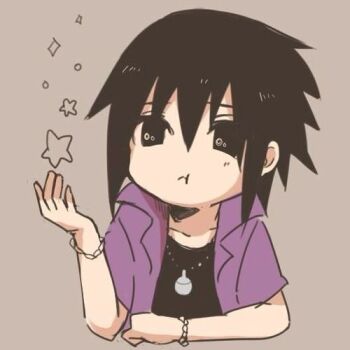 alternate_costume artist_request black_eyes black_hair cheek_bulge chibi frown hand_up jewelry looking_at_viewer naruto:_road_to_ninja naruto_(series) naruto_shippuuden necklace pout simple_background sparkle spiked_hair star_(symbol) uchiha_sasuke uchiha_symbol