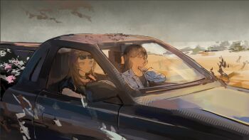 Rule 34 | 2girls, bang dream!, bang dream! it's mygo!!!!!, black jacket, blue eyes, car, closed mouth, commentary, driving, english commentary, eyewear on head, jacket, long sleeves, motor vehicle, multiple girls, shenwanjia, shiina taki, white jacket, yahata umiri