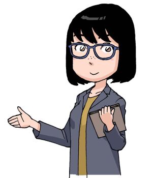 1girl black_hair book brown_eyes glasses ishiguro_masakazu jacket long_sleeves open_clothes original shirt short_hair smile upper_body white_background