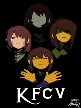 Rule 34 | 4others, ambiguous gender, black background, brown hair, chara (undertale), closed eyes, colored skin, crossed arms, crossover, deltarune, english text, faceless, frisk (undertale), grey skin, highres, kris (deltarune), looking at viewer, mole, mole under mouth, multiple others, nas u, queen (band), red eyes, shaded face, undertale, utdr (toby fox), vessel (deltarune), yellow skin