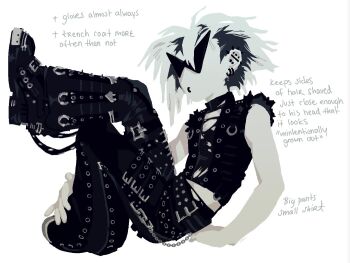 1boy alternate_costume colored_skin dirk_strider ear_piercing face_piercing full_body goth_fashion homestuck kamina_shades lip_piercing male_focus ohmeiios piercing simple_background solo white_background white_skin