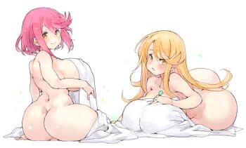2girls ass blonde_hair breasts large_breasts multiple_girls mythra_(xenoblade) namco pyra_(xenoblade) red_hair sachito towel xenoblade_chronicles_(series) xenoblade_chronicles_2