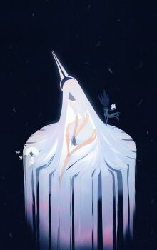 1other 2girls absurdly_long_hair absurdres arthropod_girl black_hair black_skin bug butterfly colored_skin dress faceless floating_hair from_behind full_body giant giantess grand_mother_silk_(hollow_knight) highres holding holding_mask hollow_eyes hollow_knight hollow_knight:_silksong insect lace_(hollow_knight) long_hair long_sleeves mask multiple_girls no_mouth phantom_(hollow_knight) puffy_sleeves standing sunmk_s2 unworn_mask very_long_hair white_eyes white_hair white_mask