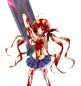 1girl antenna_hair arms_up black_bow blazer blonde_hair blood blood_in_hair blood_on_clothes blood_on_face blood_on_hands blood_on_leg blood_splatter bow bowtie breasts brown_eyes brown_jacket chaos;head collared_shirt d-sword dress_shirt frown game_cg glowing glowing_sword glowing_weapon hair_bow hands_up holding holding_sword holding_weapon huge_weapon imminent_attack jacket looking_at_viewer matsuo_yukihiro miniskirt non-web_source official_art open_mouth orihara_kozue petticoat plaid_bow plaid_bowtie plaid_clothes plaid_skirt purple_bow purple_bowtie sad school_uniform science_adventure shirt skirt small_breasts solo sprite suimei_academy_school_uniform sword thighhighs transparent_background twintails weapon white_shirt white_thighhighs winter_uniform zettai_ryouiki