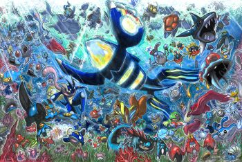 alomomola alternate_color azumarill azurill barboach basculin basculin_(red) blastoise buizel carvanha chinchou clamperl clauncher cloyster commentary corphish corsola crawdaunt dewott dragalge empoleon english_commentary feebas feraligatr finneon floatzel froakie frogadier gen_1_pokemon gen_2_pokemon gen_3_pokemon gen_4_pokemon gen_5_pokemon gen_6_pokemon goldeen golduck gorebyss greninja gyarados highres huntail kabuto_(pokemon) kingler krabby kyogre lanturn legendary_pokemon lileep lugia lumineon luvdisc magikarp manaphy mantine mantyke marill mega_blastoise mega_gyarados mega_pokemon mega_sharpedo milotic mudkip mythical_pokemon nintendo no_humans octillery omanyte oshawott palkia panpour phione piplup pokemon pokemon_(creature) pokemon_focus politoed poliwag poliwhirl primal_kyogre prinplup psyduck quagsire qwilfish relicanth remoraid seadra seaking seaweed seel sharpedo shellder shiny_pokemon simipour skrelp slowpoke squirtle starmie staryu suicune sunlight swampert swimming takkun_(takkun_art) tentacool tentacruel totodile tympole underwater vaporeon wailmer wailord wartortle whiscash
