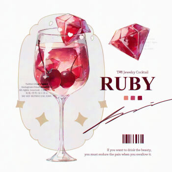 alcohol barcode cherry cocktail color_guide commentary_request cup drink drinking_glass english_text food food_focus fruit gem no_humans original red_gem spin_mayumura white_background wine_glass