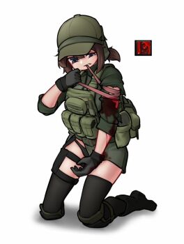 1girl armedshipyard black_panties bleeding blood bulletproof_vest escape_from_tarkov hat headphones non-web_source original panties solo tagme thighhighs tourniquet underwear