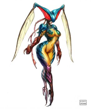 arthropod_girl arthropod_limbs breasts carapace colored_skin full_body highres hydrasect insect_wings kamen_rider kory_cromie medium_breasts multicolored_skin simple_background white_background wide_hips wings