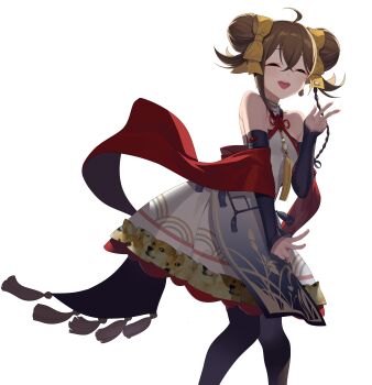 1girl absurdres bilibili black_pantyhose blush braid brown_eyes brown_hair chinese_clothes doge dress frostcyco hair_between_eyes hanser_(vtuber) highres knees_together_feet_apart long_hair nijisanji pantyhose red_shawl ribbon shawl smile solo tagme virtual_youtuber virtuareal yellow_ribbon