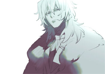 Rule 34 | 1boy, ascot, coat, commentary request, expressionless, formal clothes, fur coat, hair between eyes, hanui f, looking at viewer, male focus, medium hair, messy hair, monochrome, sketch, tsukihime, tsukihime (remake), upper body, vlov arkhangel, white background