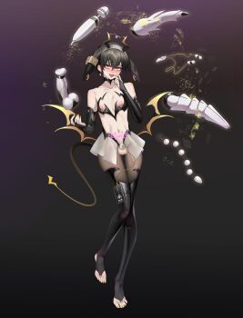 1boy anal_beads arknights ayerscarpe_(arknights) bandeau barbell_piercing bare_shoulders black_background black_bandeau black_bridal_gauntlets black_choker black_thighhighs blush bridal_gauntlets bridal_legwear bridge_piercing brown_hiphighs censored chastity_cage chastity_cage_strap chinese_commentary choker collarbone commentary_request contrapposto dildo dragon_dildo drooling ear_ornament ear_piercing earrings egg_vibrator electrostimulation face_piercing fake_horns feminization finger_to_mouth flat_chastity_cage floating floating_object full_body gins_hanee gluteal_fold gradient_background hair_between_eyes hair_ears hair_flaps hair_piercing hairband hands_up highres hiphighs hitachi_magic_wand horn_hairband horns huge_dildo implied_urethral_insertion jewelry light_particles lightning_bolt_earrings lightning_bolt_symbol looking_at_viewer low_wings male_focus mosaic_censoring multicolored_wings multiple_piercings nail_polish navel nipple_cutout nipple_piercing nipple_rings nipples open_mouth outer_glow piercing pubic_tattoo_through_clothing raised_inner_eyebrows remote_control_vibrator revealing_chastity_cage ring_piercing saliva saliva_trail sanpaku see-through_clothes see-through_skirt sex_toy short_hair sidelocks skirt small_chastity_cage smile solo spell standing standing_on_one_leg tail testicles textless_version thigh_gap thighhighs toenail_polish toenails toes tongue_piercing too_many too_many_piercings too_many_sex_toys trap vibrator vibrator_cord white_skirt wings yellow_eyes yellow_nails