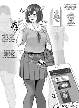 Rule 34 | 1boy, 3girls, aftersex, cellphone, cellphone photo, clothes lift, condom, condom belt, english text, fake phone screenshot, fake screenshot, female pervert, highres, holding, holding phone, japanese text, monochrome, multiple girls, netorare, original, pervert, phone, photo (object), photo comparison, reverse cowgirl position, school uniform, sevengar, sex, short hair, skirt, skirt lift, smartphone, solo focus, straddling, text messaging, used condom