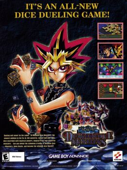 00s 1girl 2002 6+boys dark_magician dice highres logo long_hair multicolored_hair multiple_boys muto_yugi official_art scan spiked_hair tagme yu-gi-oh! yu-gi-oh!_duel_monsters