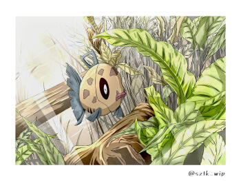 absurdres artist_name black_sclera border colored_sclera feebas fish gen_3_pokemon highres leaf nintendo no_humans pokemon pokemon_(creature) suzutsuki_(sztk_wip) white_border