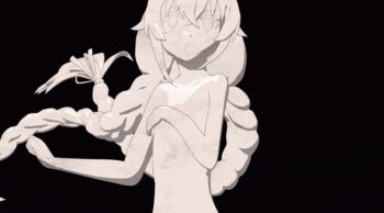 1girl animated animated_gif blue_eyes blue_hair blush braid braided_ponytail breasts collarbone covering_privates covering_breasts hair_between_eyes long_hair mushoku_tensei navel nude ponytail roxy_migurdia small_breasts statue