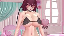 1girl 3d animated artist_request ass ass_shake bed bedroom black_bra black_panties bouncing_breasts bra breasts curvy dancing hair_ribbon huge_ass huge_breasts jiggle looking_at_viewer mikumikudance_(medium) mizuki_shiranui panties red_eyes ribbon shiny_skin smile solo sound standing tagme taimanin_(series) taimanin_yukikaze thong underwear underwear_only video wide_hips