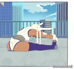 1girl all_fours animated ass ass_shake boku_no_hero_academia dark-skinned_female dark_skin exercising female_focus long_hair looking_at_viewer mirko red_eyes smile solo tagme teeth twerking video white_hair zero_momentai