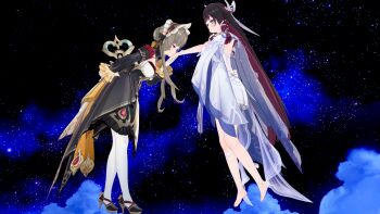 3d absurdres columbina_(genshin_impact) death dreaming genshin_impact highres kiss koikatsu_(medium) sandrone_(genshin_impact) star_(sky) tagme