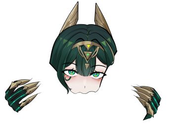 Rule 34 | 2girls, cunnilingus, genshin impact, green eyes, green hair, implied cunnilingus, kurodahlia18, looking at viewer, multiple girls, nails, nefer (genshin impact), oral, yuri