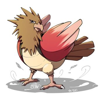 beak bird full_body gen_1_pokemon looking_at_viewer mistray-art nintendo no_humans pokemon pokemon_(creature) signature simple_background solo spearow white_background