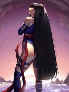 Rule 34 | blue leotard, butterfly cutout, halter leotard, halterneck, highleg, highleg leotard, highres, leotard, marvel, marvel rivals, psylocke, purple leotard, redrollerball12, sash, superhero costume, waist sash, x-men